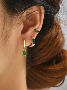Ensemble de 3 boucles d'oreilles en pierres précieuses carrées (individuelles), style simple mais élégant, idéal pour le port quotidien des femmes