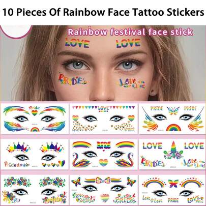 10入組彩虹派對活動眼部裝飾貼紋，防水貼紋，適合用於派對裝飾，彩虹節慶