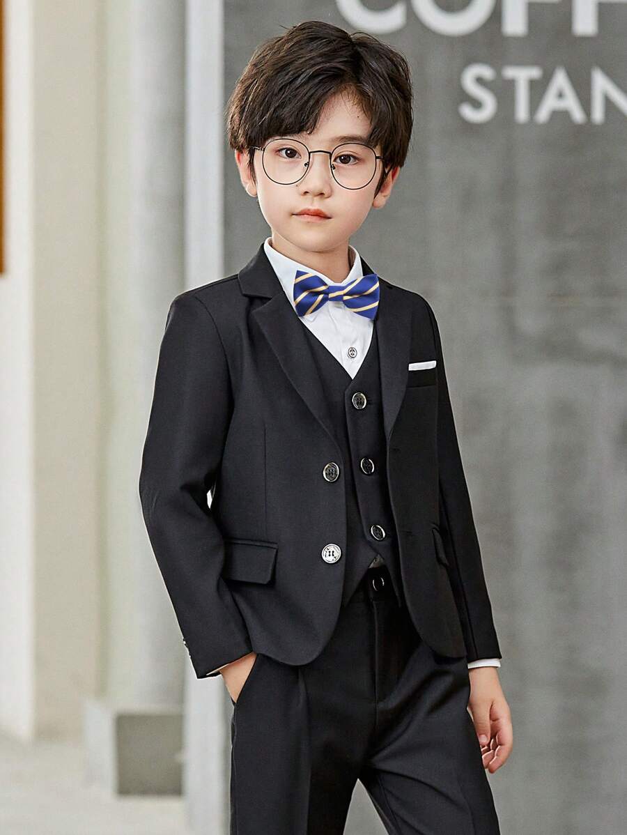 3pcs Young Boy Suit Set: Jacket, Pants, Bow Tie - Wedding, Party, Performance Attire, Spring & Fall
