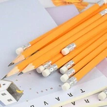 10支裝小學生hb鉛筆帶橡皮頭文具鉛筆用於書寫和繪畫 - 黃色 - 查看 8