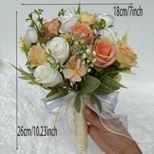 1 pieza (pequeña) Ramo de novia amarillo artificial de rosas para novia o dama de honor, decoración de bodas de novia - amarillo - Ver 3