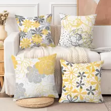 2 piezas de fundas de almohada impresas con margaritas geométricas, estilo nórdico, cuadradas de poliéster, impresión de un solo lado, suaves, funda de almohada de protección lumbar, adecuadas para todas las estaciones, días festivos, fiestas, oficinas, sofás, habitaciones, salas de estar, decoración de casas de campo.