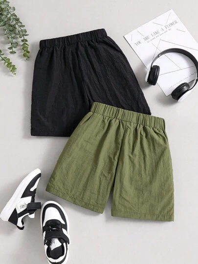 Quần short chở hàng màu trơn thông thường mùa hè Tween Boy 2 cái/bộ