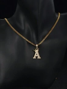 1pc Initial Lettet & Crown Pendant Chain Necklace A-Z Customized Name Alphabet Necklace For Boys Girls Family Friends Birthday Gift