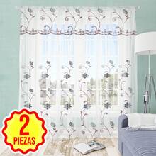 2 piezas de cortina Voile semitransparente con bordados florales. Cortinas frescas y ligeras de 137 * 230 cm - Azul - Ver 1