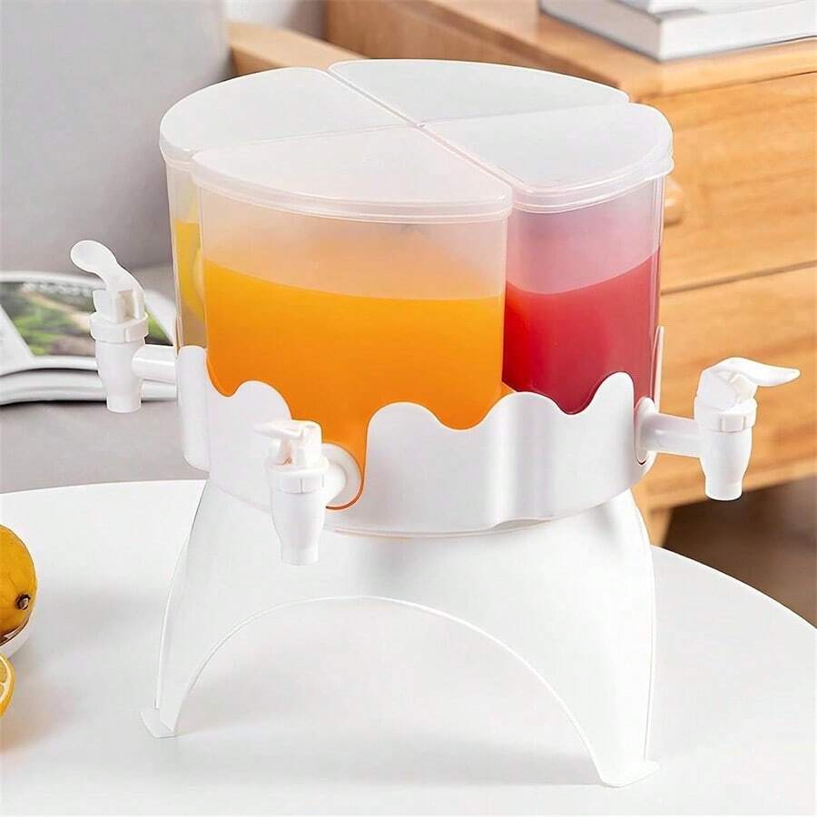 1pc 360° Rotatable Beverage Dispenser With Spigot And Lid Juice Jug,4 Compartment Removable Cold Kettle For Parties, Weddings, And Summer Drinks - Heat Resistant And Perfect For Kitchen And Home Useor - White - View 1