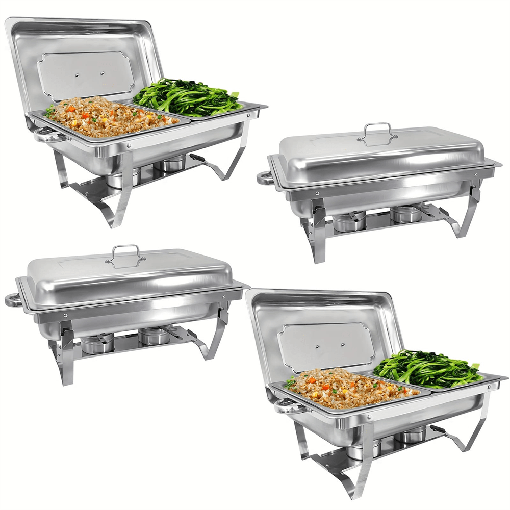 Set de Buffet de Olla Caliente 1 Pieza, Calentador de Comida Media Placa de Acero Inoxidable, Set Completode Olla Caliente, con Bandeja de Agua, Soporte para Combustible, Adecuado para Cena de Fiesta, Vajilla.