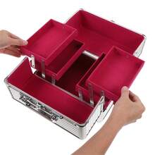 化妝品盒化妝培訓箱鋁合金便攜式化妝品盒可調節- 6個盤化妝品收納盒 - 銀色 - 查看 4
