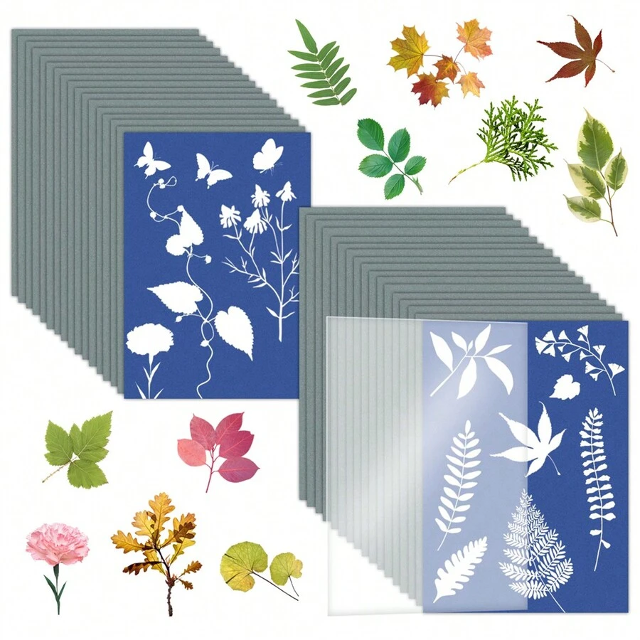 Papel cianotipo A5 Papel de impresión solar Papel para dibujar con luz solar 32 hojas + almohadilla de PVC - Multicolor - Ver 1