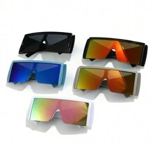 1 件装女士时尚超大镜框一体式镜片时尚眼镜带涂层和 Revo 镜面镜片，适合时装秀、服装搭配、派对、海滩、遮阳海滩配饰 - 彩色 - 查看 11