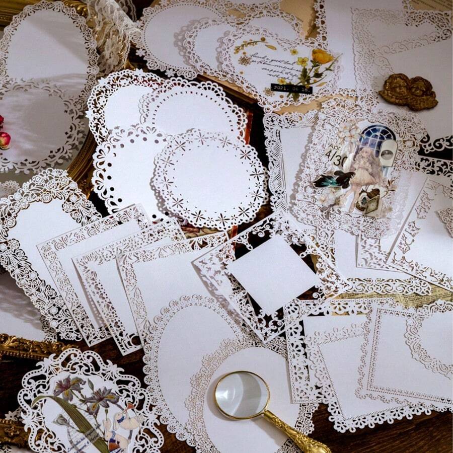 MOCARD 6 件/包镂空蕾丝剪贴簿纸、DIY 装饰底纸、节日礼物、手工拼贴材料、定制剪贴簿规划文具用品 - 白色 - 查看 1