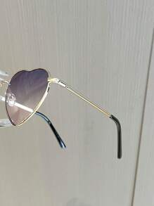 1 Pair Women's Heart-Shaped Metal Frame Tinted Lens Glasses, Suitable For Vacation, Outdoor, Beach, Summer And Other Occasions. An Essential Item For Beach And Seaside, Also An Ideal Choice For Women's Autumn/Winter Outfits, Business Casual, Valentine's Day Gifts, Summer Beach Vacation, And Outdoor Travel. - 金色 - 查看 3