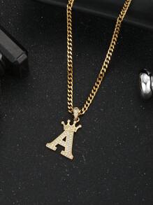 1pc Initial Lettet & Crown Pendant Chain Necklace A-Z Customized Name Alphabet Necklace For Boys Girls Family Friends Birthday Gift