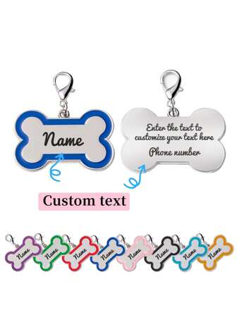 1pc Personalized Blue Bone-Shaped Pet ID Tag, Customized With Pet Name & Contact Details On The Back, Anti-Lost Dog Tag For Large, Medium And Small Dogs Ornamental,Engraved,Stainless Stylish,Fashion,Colorful,Vintage,Cute,Contracted,Cuties Custom,Unique,Customized,Personalized Pet For Anniversaries,For Birthdays