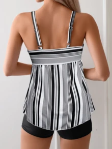 Women's Color Block Striped Tankini Summer - Black and White - View 2