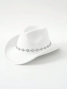 1入女士卷邊牛仔帽，騎士風格，纖細腰帶點綴，經典英式爵士平頂帽，單色不分男女針織帽 - 彩色 - 查看 11