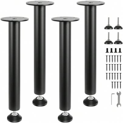 16 Inch Adjustable Desk Legs, Reinforced Steel Office Table Furniture Legs Set Of 4 For DIY, 1200 Lbs Load Capacity Heavy Duty Desk Legs, Quick Instalation Legs With Adjustable Foot Cup Black