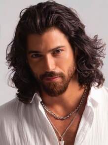 16 Inch Shawl Large Wave Roll Chemical Fiber Hair For With Bangs Fashion Men Synthetic Wig For Daily Or Holiday Party Halloween Costume Party Wear