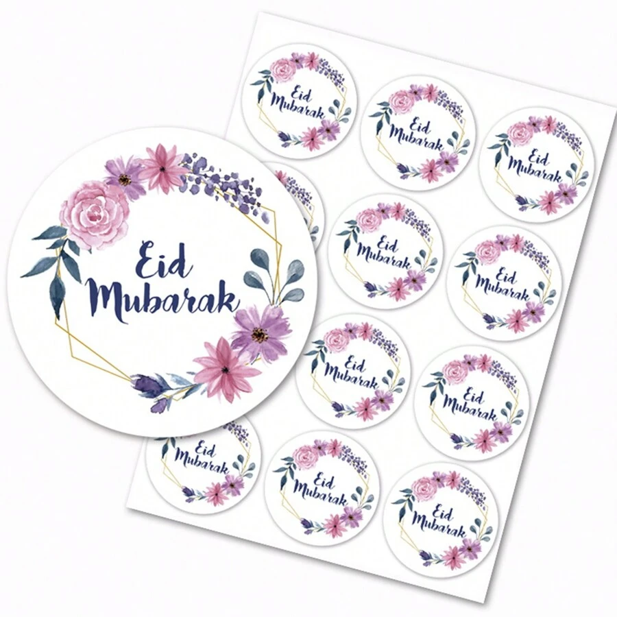 36pcs Eid Mubarak Wreath Round Stickers, Suitable For Ramadan, Ramadan Parties, Gift Packaging, Etc. - Multicolor - View 1