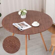 SUNFANS 1pc Round Wood Grain Table Cover Vinyl Fitted Tablecloth With Elastic Edge, Waterproof And Oil-Proof Plastic Tablecloth, Flannel Backed Suitable For Dinner, Outdoor, Picnic - Multicolor - View 3