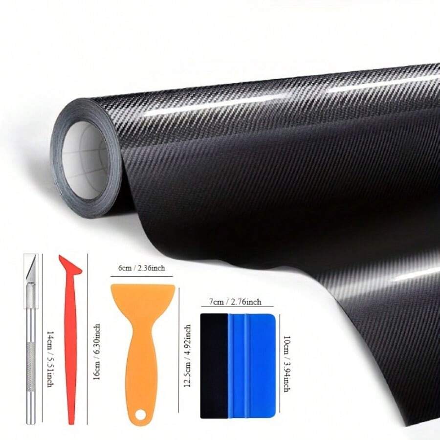 Sleek Black Carbon Fiber Vinyl Wrap Set 10ft X 1ft With Handy 4-Piece ...