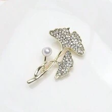 1 件时尚欧美风格镀银水钻银杏叶胸针，适合女性日常/节日/派对佩戴作为小礼物 - 金色 - 查看 4