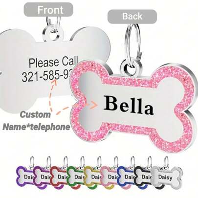 Custom Dog Tags Pendant, Personalised Cat Dog Puppy Pet ID Name Pendants, Collar Tag Pendant Pet Accessories Bone Glitter Pendant, Perfect Gift For Your Pet Ornamental, Sequins Stylish, Contracted, Cute, Cuties, Fashion, Colorful Unique, Customized Christmas Decor, Dog Name/ID Tags Personalized, Treasure Finds Ideal Gifts For Him Her, Family, Friends, Pet Lovers, Pet For Anniversaries, For Birthdays, For Christmas, For Housewarming, For Fall/Autumn/Winter, Vacay Vibes, Fall Decor,Playful Pet Design