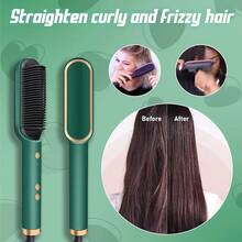 2024 New Negative Ion Hair Straightening Comb With 5 Temperatures, 2 In 1 Hair Straightening Brush And Curler, Portable Electric Straightening Comb, Heated Hair Brush 10s Fast Heating Anti-Scald - 綠色 - 查看 3