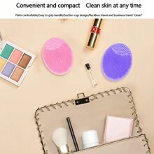 2入組便攜式矽膠洗臉刷，按摩吸盤深層清潔臉部橢圓磨砂板