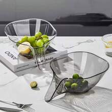 A Multipurpose Plastic Draining Basket With Filter Blue And Funnel Design For Home Kitchen, Can Be Used As A Vegetable Washer, Fruit Basket, Noodle Strainer, Salad Bowl And Rice Cooker Accessory - one-size - View 2