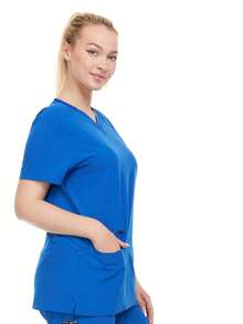 Modern Women's V-Neck Scrub Top – Breathable 4-Way Stretch With Multi-Pocket Utility Design - 寶藍色 - 查看 4