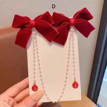 1 pieza de clip de pelo de cadena de perlas de moda con diamantes de imitación y moño para niñas - C - Ver 9