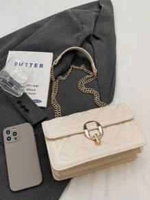 New Fashion Solid Color Square Crossbody Bag With Chain Strap For Women - Beige - View 4