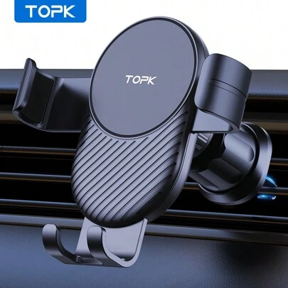  Car Cell Phone Holder, TOPK Car Air Outlet Anti Shaking Gravity Car Holder With Hook Clip For Car Air Vent Compatible With IPhone Android And Other Mobile Phones