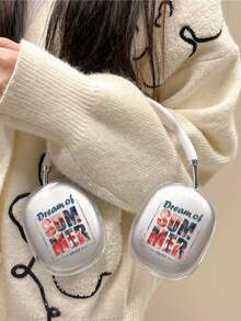 1 Pair Transparent Printed Letter Design Headphone Cover Compatible With Apple AirPods Max - Clear - View 2