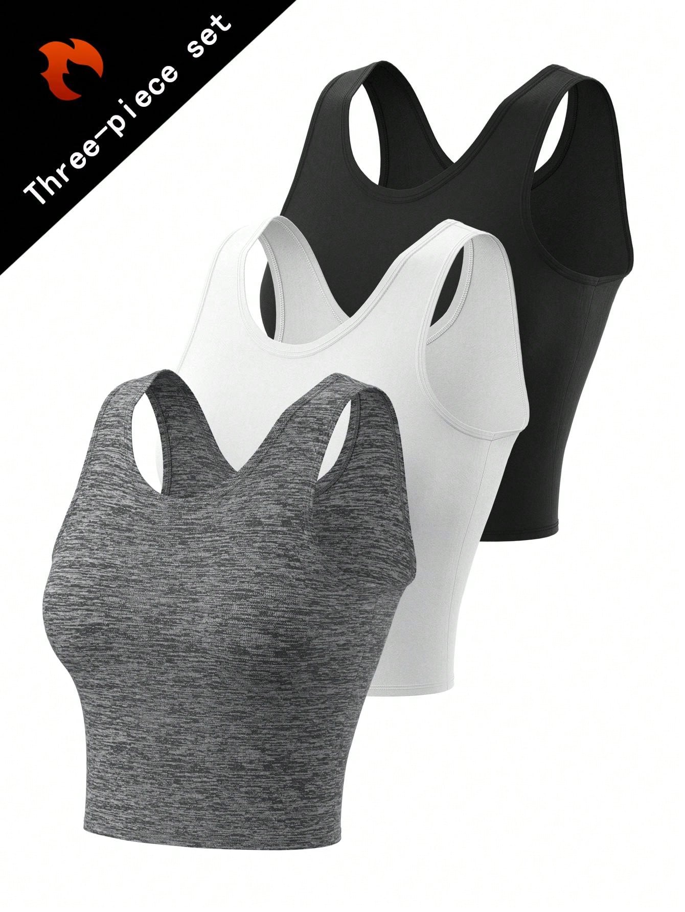 3 pieces women's tight sportswear, round neck shirt, for running and casual, quick-drying, compression, short for fitness, cycling, and flexibility Sam Sport 28 Sam for sports woman sport gym wear out fit