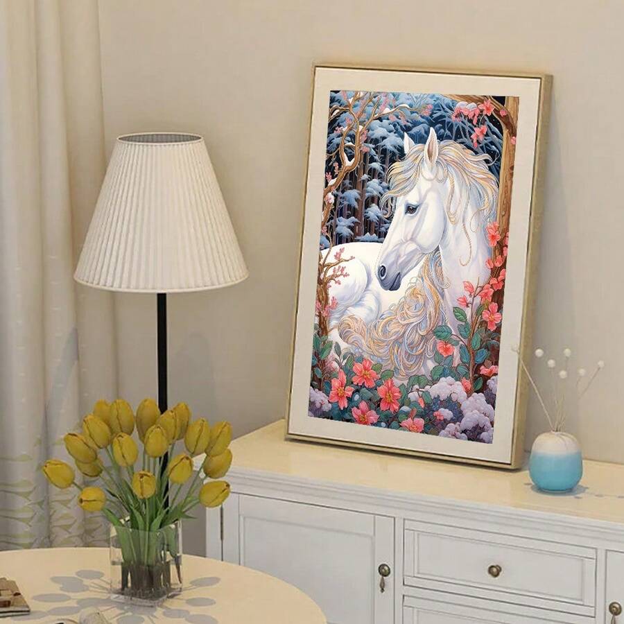 1入組DIY鑽石畫全圓形馬主題家居裝飾鑽石馬賽克動物花卉，適用於成人節日禮物、室內裝飾、辦公室牆壁裝飾藝術 - 深灰色 - 查看 1