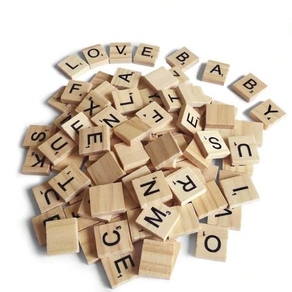 200PCS Scrabble Letters For Crafts - Wood Scrabble Tiles-DIY Wood Gift Decoration - Making Alphabet Coasters And Scrabble Crossword Game Room Decoration