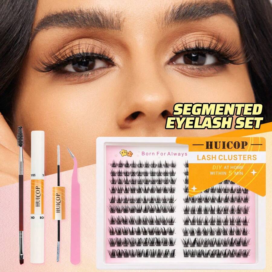 Bộ mở rộng lông mi Huicop tự nhiên Bộ mở rộng lông mi Wispy DIY 200 chiếc Bộ mở rộng lông mi C Curl Cluster Phần mở rộng lông mi Bộ lông mi riêng lẻ với liên kết lông mi và nhíp gắn lông mi - Hồng - Xem 1