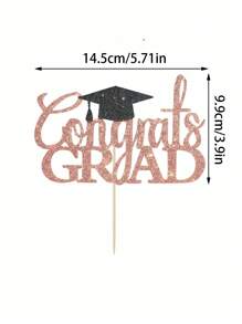 1pc Happy Graduation Cake Topper Pink Cake Decoration Graduation Party Supplies - Multicolor - View 3