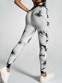 Women's Butt Lifting Tight Yoga Leggings, Fashion Tie-Dye Workout Gym Running Tights,Slimming Fitness Training Pants - Black and White - View 5