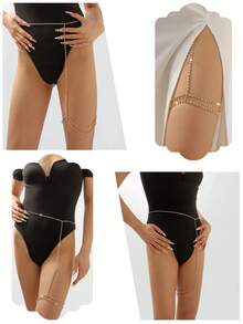 1pc Shiny Rhinestone Women Exaggerated Sexy Body Chain, Personalized Leg Decoration, Simple Dancing Party Waist Leg Chain - Heart Waist Necklace - View 2