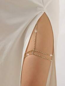 1pc Shiny Rhinestone Women Exaggerated Sexy Body Chain, Personalized Leg Decoration, Simple Dancing Party Waist Leg Chain - Heart Waist Necklace - View 5