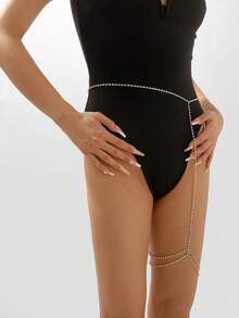 1pc Shiny Rhinestone Women Exaggerated Sexy Body Chain, Personalized Leg Decoration, Simple Dancing Party Waist Leg Chain - Heart Waist Necklace - View 7