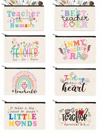 1 pieza/5 piezas/10 piezas Bolsa organizadora de cosméticos con diseño de tema de maestro de arcoíris, bolsa de maquillaje de estilo Y2K con estampado de letras de arcoíris, diseño de letras coloridas, divertida bolsa portátil de aseo para viajes, organizador de maquillaje, bolsa de almacenamiento de cosméticos de gran capacidad para vacaciones, playa, baño, dormitorio