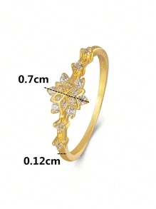 Flyleaf 1Pc 925 Bạc Phong Cách Sang Trọng Mạ Vàng 18K Nhân Tạo Đính Đá Cubic Zirconia Hình Bông Tuyết Mở Nhẫn Cho Nữ, Trang Sức Cao Cấp Cho Tiệc & Tiệc - Vàng - Xem 6