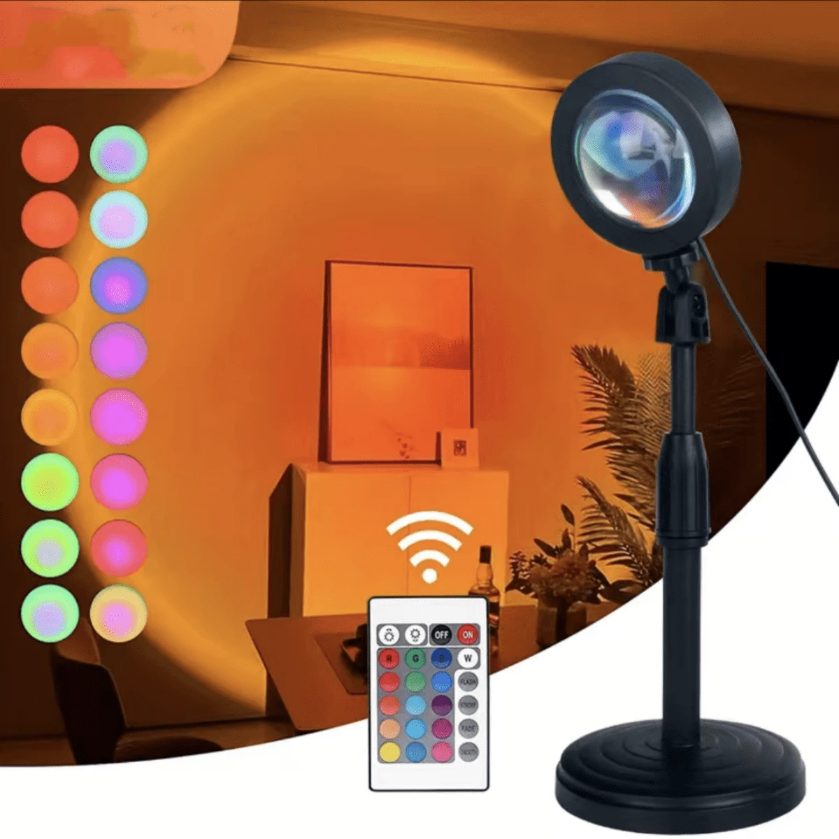 1pc Sunset Lamp, 16 Colors Sunset Projection Lamp With Remote, Sunset Lamp Projection, Romantic Sunset Projector, Rainbow Projection Night Light, Sunset Lamp Color Changing, Lamp For Girlfriend - Black - View 1