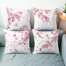 4pcs Cherry Blossom Illustration Bedding Set, Single-Sided Printed Pillowcase 45*45cm - Multicolor - View 4