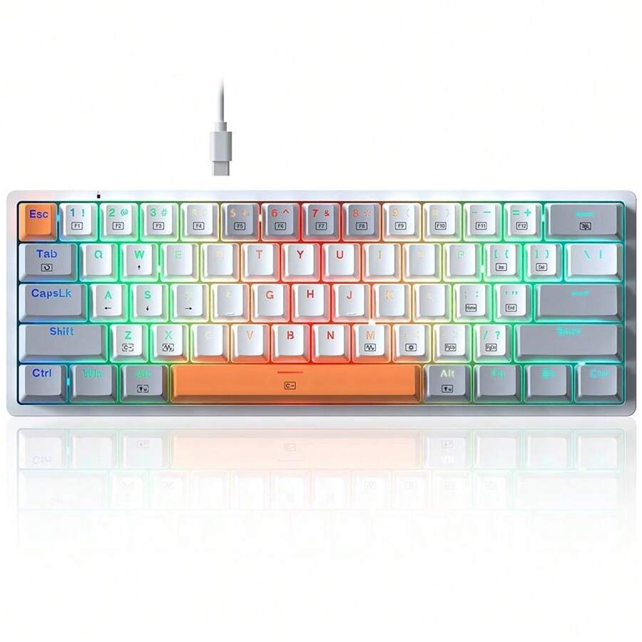 Redragon K624WGO-RGB 61-Key RGB Backlight Mechanical Keyboard Red Switch US Layout, Hot-Swappable - 灰色 - 查看 1