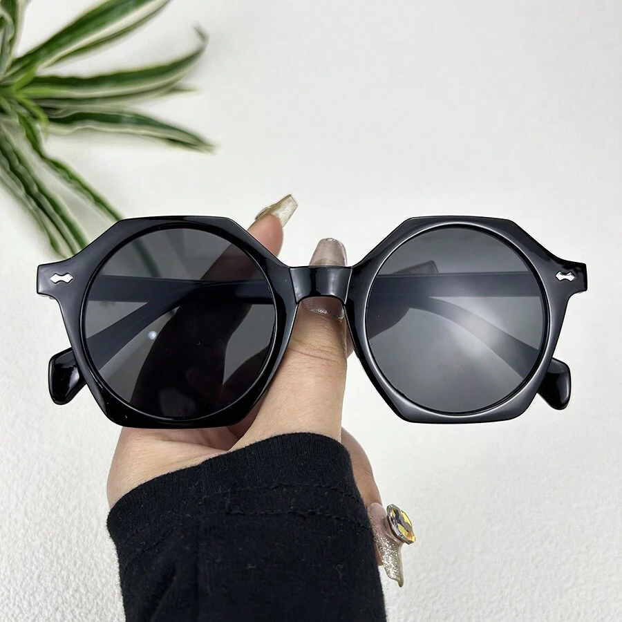 1 件女士时尚经典菱形设计全框塑料金属铆钉装饰时尚眼镜，户外活动、海滩、旅行、徒步骑行必备 - 彩色 - 查看 1